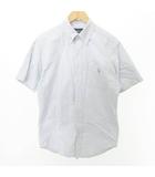 ラルフローレン RALPH LAUREN ホース刺繍 半袖 ボタンダウン シャツ ワンポイント ロゴ 薄手 Mサイズ 水色 ライトブルー ■GY54