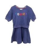 トミーヒルフィガー TOMMY HILFIGER ワンピース 半袖 セットアップ風 110 子ども服 女の子 紺 ネイビー ■GY54 A0123