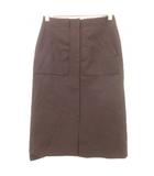 フロントジップ ひざ丈 スカート ストレッチ 36 バーガンディ ■GY54