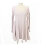 スナイデル SNIDEL ワンピース ひざ丈 フレア 長袖 無地 Vネック 薄手 フリーサイズ ピンク ■TC