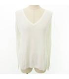 Vネック ニット カットソー 長袖 無地 薄手 Sサイズ 白 ホワイト ■TC