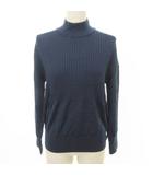 ウール 長袖 ニット カットソー ハイネック 無地 薄手 38 Mサイズ 紺 ネイビー ■TC