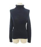 長袖 ニット セーター タートルネック ウール混 無地 スリム 薄手 Mサイズ 紺 ネイビー