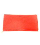 タケオキクチ TAKEO KIKUCHI 牛革 豚革 ラウンドファスナー 長財布 レザー オレンジ系 レンガ A0206