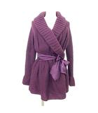 アクシーズファム axes femme ガウン ニット ジャケット ショールカラー サテンベルト M 赤紫 A0206