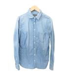 ジェイクルー J.CREW 長袖 デニム シャツ ポケット 無地 ラウンド 薄手 4 Mサイズ 青 ブルー ■TC