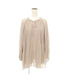 美品 プリーツ シアー シフォン ブラウス F グレージュ ■TC