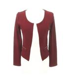 サリア salire ノーカラー カーディガン ビジュー 無地 薄手 Mサイズ 赤紫 ■TC