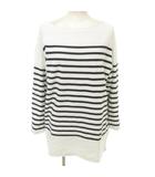 ボーダー 長袖 カットソー ボートネック スリット 薄手 フリーサイズ 白 ホワイト ■TC