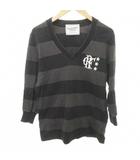 ドゥーズィエムクラス DEUXIEME CLASSE ボーダー 長袖 カットソー ワンポイント Vネック 薄手 フリーサイズ グレー ■TC