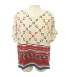 グレースコンチネンタル GRACE CONTINENTAL 総柄 長袖 カットソー クルーネック 薄手 36 Sサイズ ベージュ ■TC