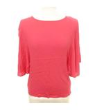 ブラウス 半袖 フレア 無地 クルーネック 薄手 42 XLサイズ ピンク ■TC