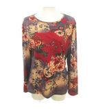 花柄 カットソー 長袖 ストレッチ クルーネック 薄手 フリーサイズ マルチカラー ■TC