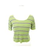 カスタネ Kastane ニット カットソー 半袖 ボーダー スリム フリーサイズ 緑 グリーン