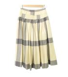 ヴィンテージ チェック フレア ウール スカート ロング 白 ホワイト ■GY47