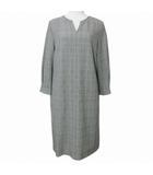 プラステ PLST 美品 ポンチ グレンチェックワンピース ミモレ丈  タックスリーブ  9分袖 キーネック M グレー系 X