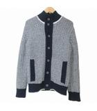 ケント&カーウェン KENT&CURWEN ニットカーディガン ジャケット 長袖 スタンドカラー ウール M 紺 白 X