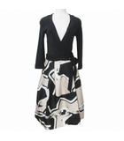 ダイアンフォンファステンバーグ DIANE von FURSTENBERG 16SS ドッキング ラップワンピース ひざ丈 7分袖 総柄 シルク混 0 日本サイズS相当 ブラック ピンク X
