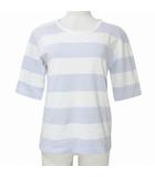 アニエスベー agnes b. カットソー Tシャツ 5分袖 ボーダー 2 M相当 ホワイト パープル X