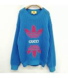 グッチ GUCCI × adidas アディダス 696247 ウール ニット セーター プルオーバー ロゴ L ブルー