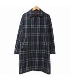 TK 美品 PONTETORTO チェックメルトンステンカラーコート ロング M ネイビー系 X