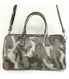 プラダ PRADA サフィアーノ カモフラ 迷彩 2way ボストンバッグ ショルダーバッグ 三角プレート グレー系