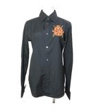 ラルフローレン RALPH LAUREN エンブレムシャツ 長袖 刺繡 7 S相当 黒 ブラック /X