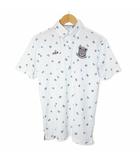 フィラ FILA GOLF 美品 ボタンダウン ポロシャツ ゴルフウェア 飛び柄 半袖 アップリケ M 白 ホワイト /X