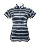 バーバリーゴルフ BURBERRY GOLF ポロシャツ 半袖 ゴルフウェア ボーダー ポニー刺繡 鹿の子 M ネイビー ホワイト /X
