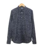 美品 シャツ 長袖 花柄 M グレー ネイビー /X
