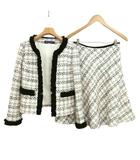 エムズグレイシー M'S GRACY ツイード スカート スーツ セットアップ ノーカラー ジャケット ストール付 38 ホワイト ブラック