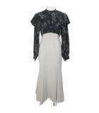 エミリアウィズ EmiriaWiz ドッキングワンピース ロング マーメイド 長袖 花柄 ケープカラー ウエストリボン S ブラック ベージュ /X