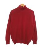 タートルネックセーター ニット 長袖 ラムウール 厚手 ワンポイント刺繡 赤 レッド /X