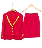 ケンゾー KENZO ヴィンテージ レトロ スカート スーツ セットアップ ジャケット バイカラー M / S ピンク イエロー