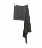 バレンシアガ BALENCIAGA 2016 ウール チェック スカート 変形 38 チャコール系