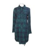  ロサーセン ROSASEN シャツワンピース ゴルフウェア ひざ丈 長袖 オンブレチェック ロゴ刺繡 ロールアップ袖 M グリーン ネイビー /X