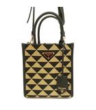 1BA355 シンボル エンブロイダリー ジャガードファブリック ミニ 2way トートバッグ ショルダーバッグ ベージュ ブラック