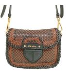 編み込み マドラス ショルダーバッグ 三角プレート ブラウン ブラック