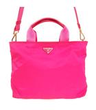 BN2867 FUXIA 2way ハンドバッグ ショルダーバッグ ナイロン 三角 ロゴプレート ピンク