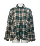 ビームスハート BEAMS HEART 美品 25AW 切替 フレア チェック シャツ 43-11-0153-152 長袖 ティアード フランネル フリル ドロップショルダー グリーン ベージュ /X