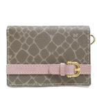 ニナリッチ NINA RICCI パスケース カードケース 二つ折り ジラフ柄 ベルトデザイン ブラウン ピンク /X