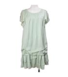 エフデ ef-de ワンピース ビジュー ティアード ひざ丈 チューリップスリーブ 半袖 9 M相当 緑 グリーン /X