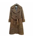 ツイード チェスターコート ロングコート リボンベルト ブラウン系