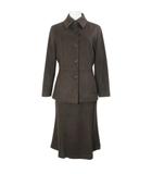 セットアップ スーツ フェイクスエード ジャケット スカート ひざ丈 フレア ステッチ 7 S相当 茶 ブラウン /X