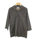 シップス SHIPS 近年 美品 SOLOTEX(R) リネン 7スリーブ カプリシャツ 111-31-0247 プルオーバー 総柄 スキッパー M ダークブルー ブラウン /X