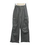 ミュゲ muguet side tuck long pants カーゴパンツ 裾レース ロゴ刺繡 S グレー /X