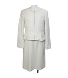 ワンピーススーツ セットアップ ツイード ラメ ノーカラージャケット ひざ丈 長袖 S アイボリー /X
