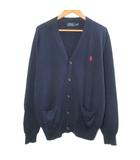 ニットカーディガン メリノウール 長袖 ポニー刺繡 ワンポイント Vネック L 180/100A 紺 ネイビー /X