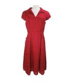 ロングワンピース リネンシルクキャップスリーブ スキッパー L 赤 レッド リボン欠損 /X
