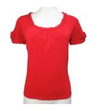 フランコフェラーロ FRANCO FERRARO 美品 ニット カットソー 半袖 フラワーモチーフ プルオーバー ラウンドネック 薄手 レーヨン 2 M相当 赤 レッド /X